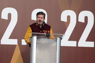 Team co-owner Dan Snyder speaks during the announcement of the Washington Football Team's name change to the Washington Commanders at FedExField on Feb. 2, 2022, in Landover, Maryland.