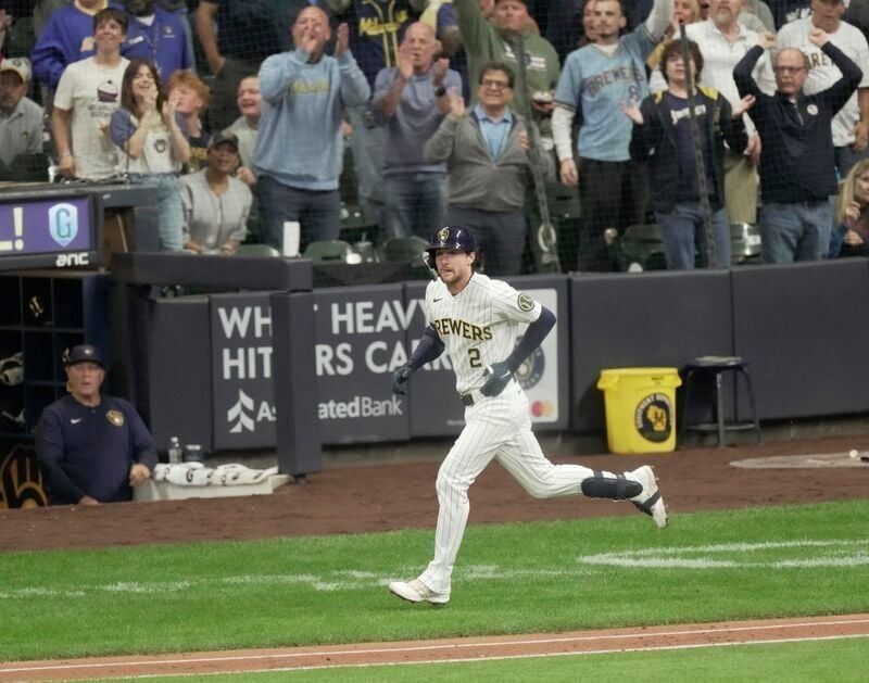 Milwaukee Brewers second baseman Brice Turang (2) watches his two-run home run during the fifth inning of their game against the St. Louis Cardinals Saturday, September 26, 2026 at American Family Field in Milwaukee, Wisconsin.



Mark Hoffman/Milwaukee...