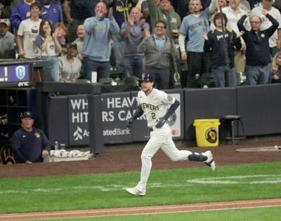 Milwaukee Brewers second baseman Brice Turang (2) watches his two-run home run during the fifth inning of their game against the St. Louis Cardinals Saturday, September 26, 2026 at American Family Field in Milwaukee, Wisconsin.



Mark Hoffman/Milwaukee...