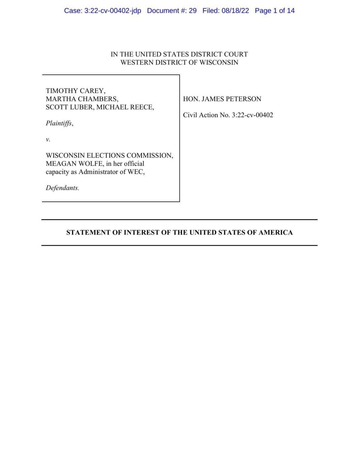 U.S. DOJ motion to intervene