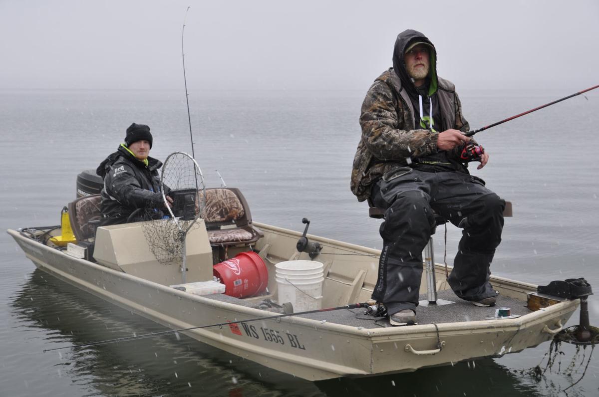 Ryan Dwyer and Matt Iverson fishing Williams Bay in snow 2