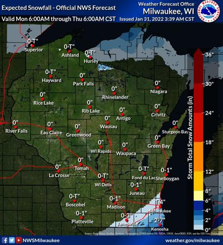 Expected snowfall by National Weather Service