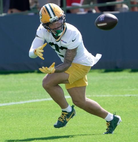 Green Bay Packers wide receiver Skyy Moore (23) is shown during the first day of training camp Wednesday, July 29, 2026 in Green