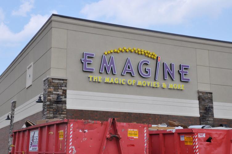 An Emagine sign has been installed on the side of the Emagine Geneva Lakes theater