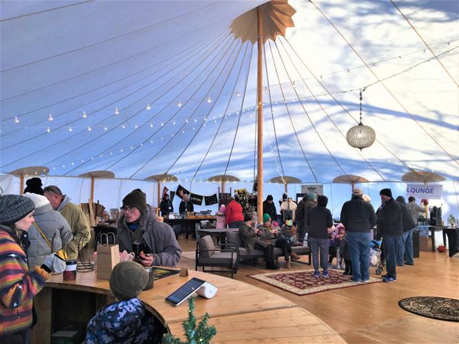 Interior view of Winter Makers Market tent at Yerkes Observatory