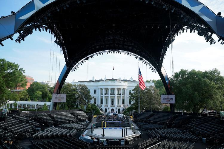 Setup ahead of the UFC Freedom 250 fights on the South Lawn of the White House in Washington