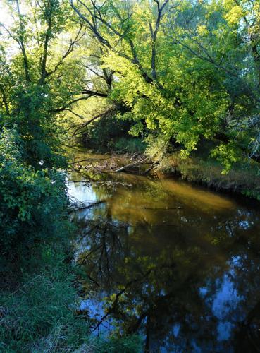 Looking west at Sugar Creek along Rustic Road 85 (Potter Road) in the Town of Spring Prairie