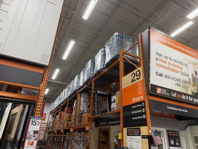Home Depot cases of water stacked