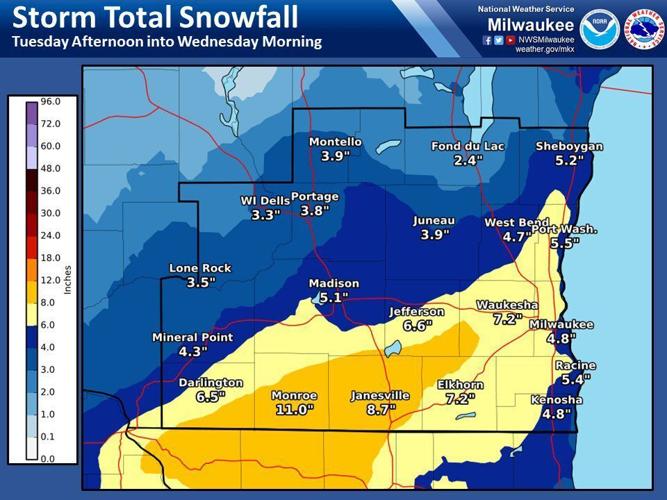 Estimated snow totals by National Weather Service