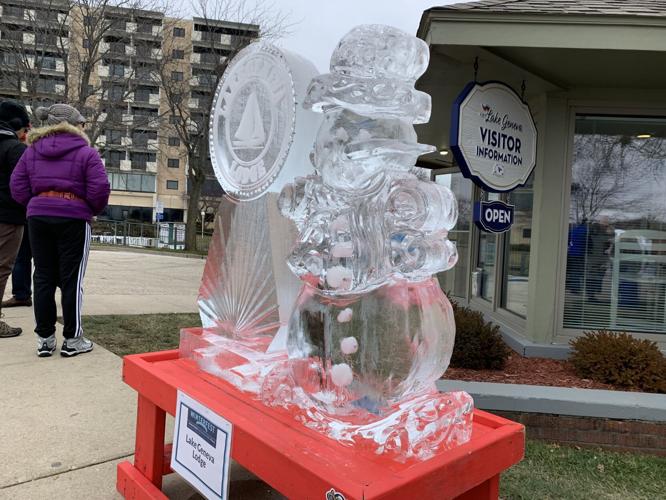 Officials from Lake Geneva Lodge also had an ice sculpture placed outside of the visitors center