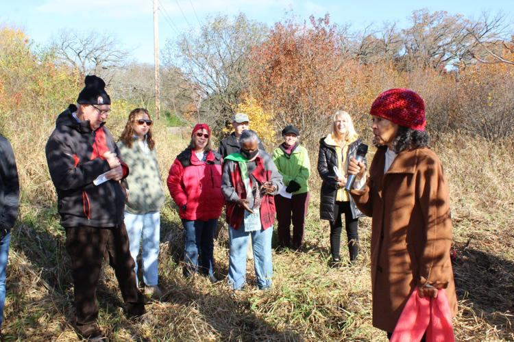 Paula Anglin speaks at the dedication of tne new Anglin Family Nature Conservancy