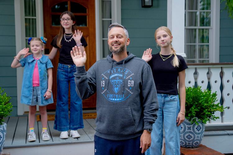 Nate Bargatze plays a car salesman who has to oversee his three kids (Charlotte Tucker, Birdie Borria and Stella Fitzgerald) when his wife goes on a business trip in "The Breadwinner."