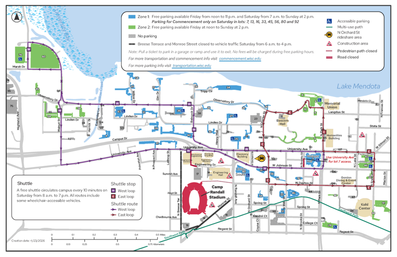 UW-Madison 2026 spring commencement parking map