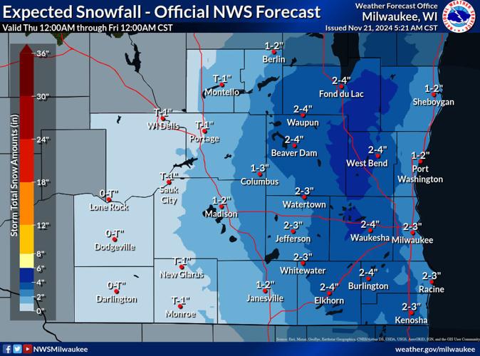 Expected snow totals 11-21-24
