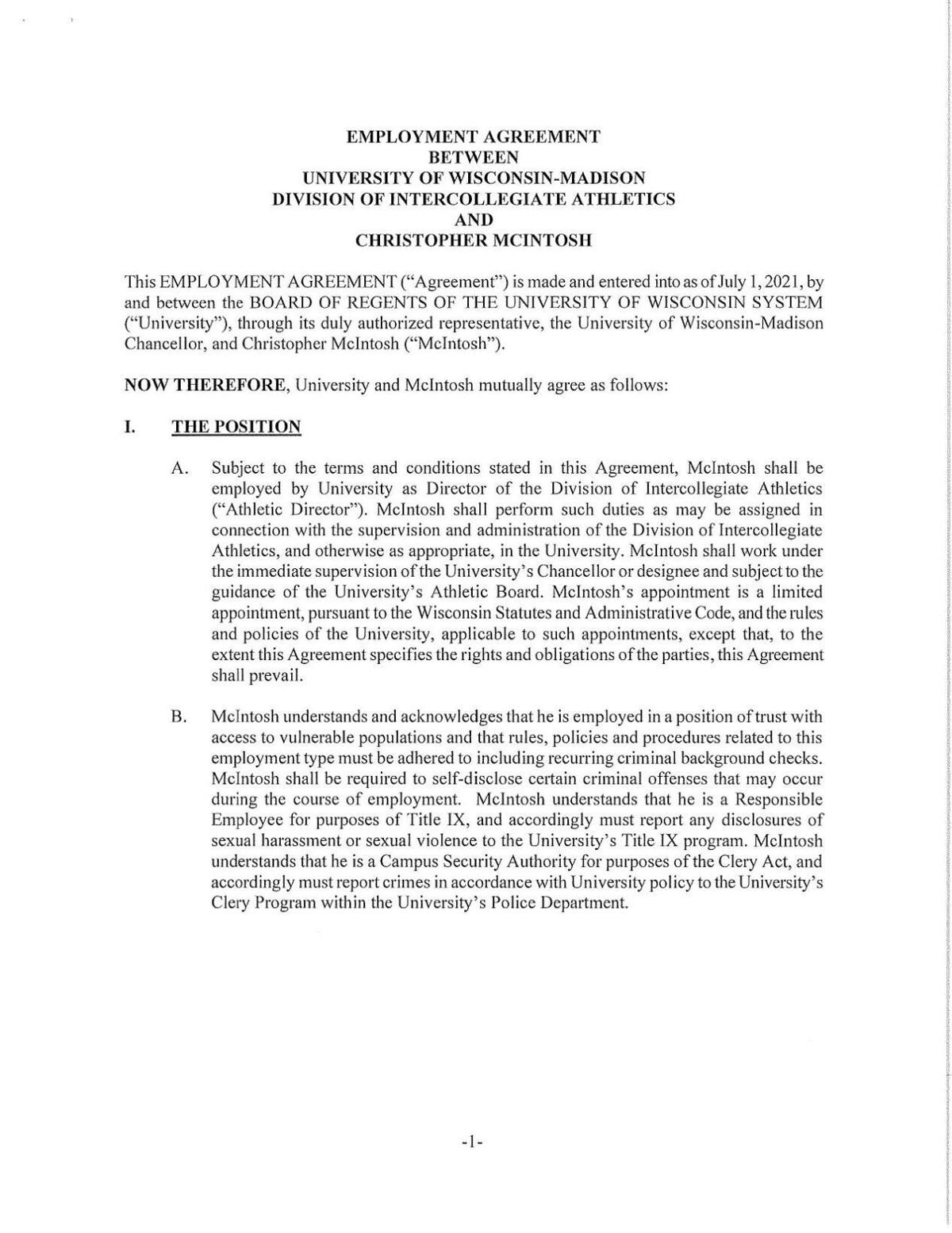 Chris McIntosh contract as Wisconsin athletic director