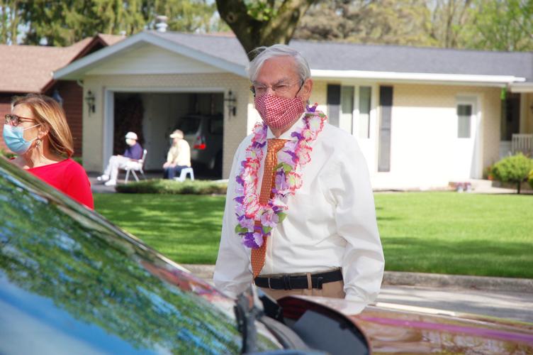 Gene Haseley in center of cul-de-sac for his birthday parade