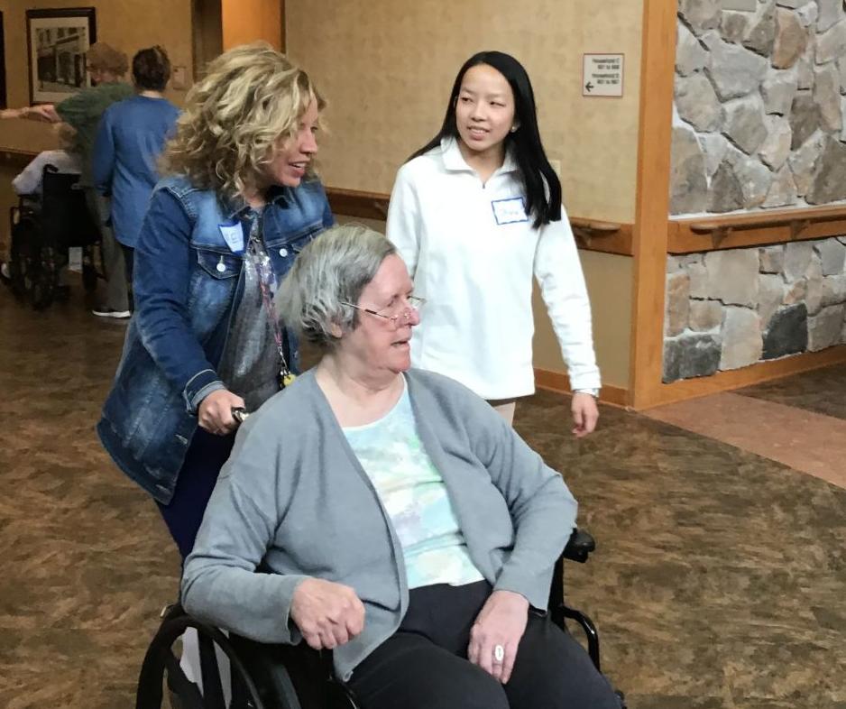 Mel Davis and Olivia Freitag at county nursing home