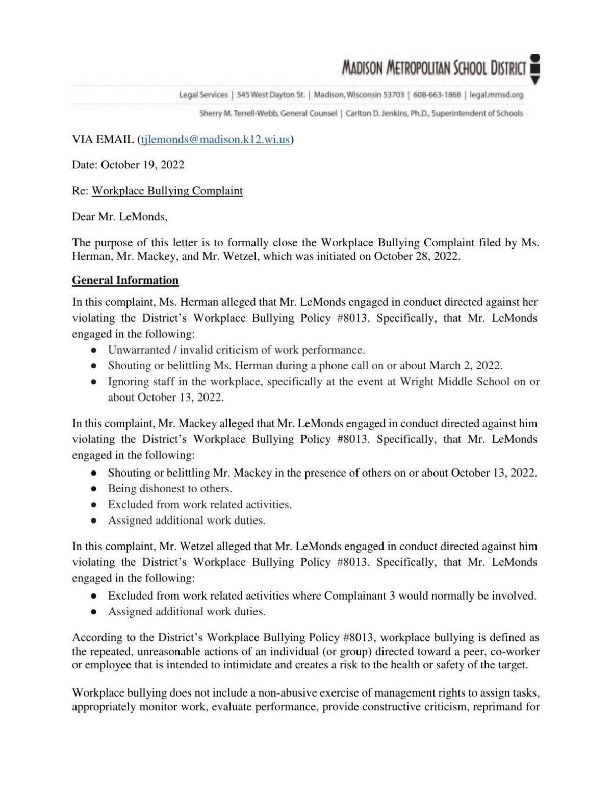 LeMonds finding letter