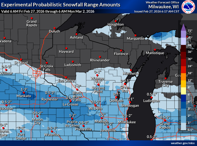 NWS expected snowfall 2-28-26
