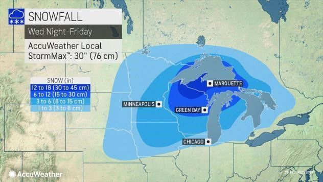 Snowfall Wed night-Fri by AccuWeather