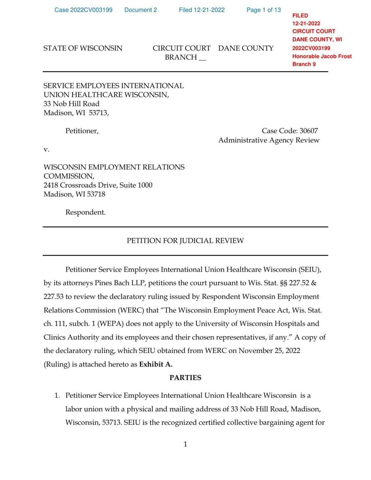 SEIU Healthcare Wisconsin files appeal to WERC decision