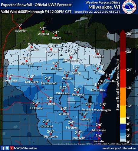 Expected snowfall by National Weather Service