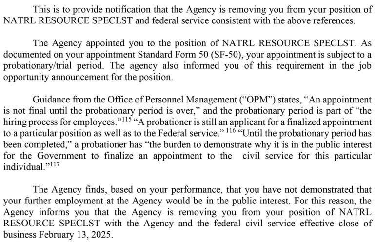 Federal firing email sample