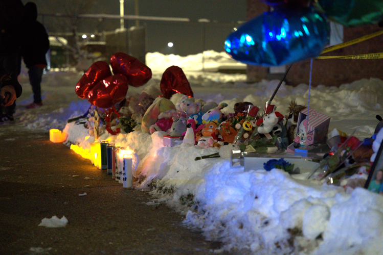 Stuffed animals in the snow