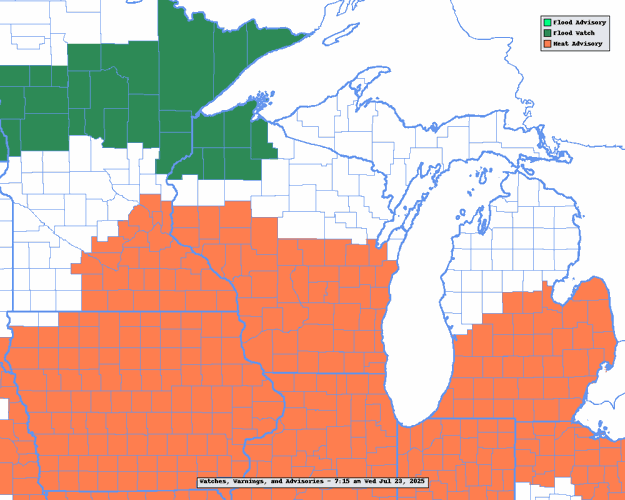 NWS heat advisory for 7-23-25, 7-24-25