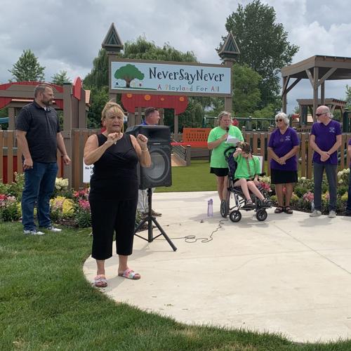 Dusti Grenus, founder of Never Say Never, Inc., thanks the community for their support for the Never Say Never Playland
