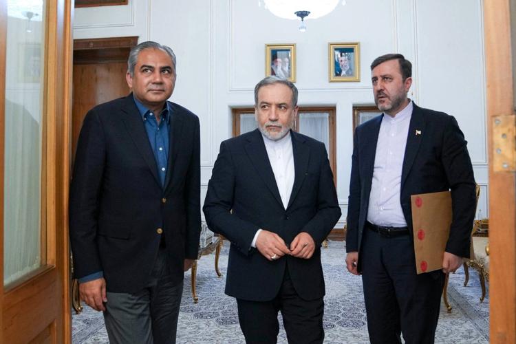 Iranian Foreign Minister Abbas Araqchi meets with Pakistan's Interior Minister Mohsin Naqvi, in Tehran