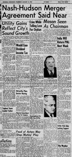 Kenosha News 1954: Nash-Hudson merger forms AMC