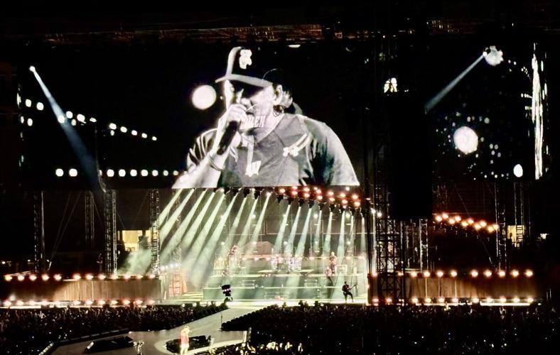 Morgan Wallen projected on the big screen at Camp Randall Stadium