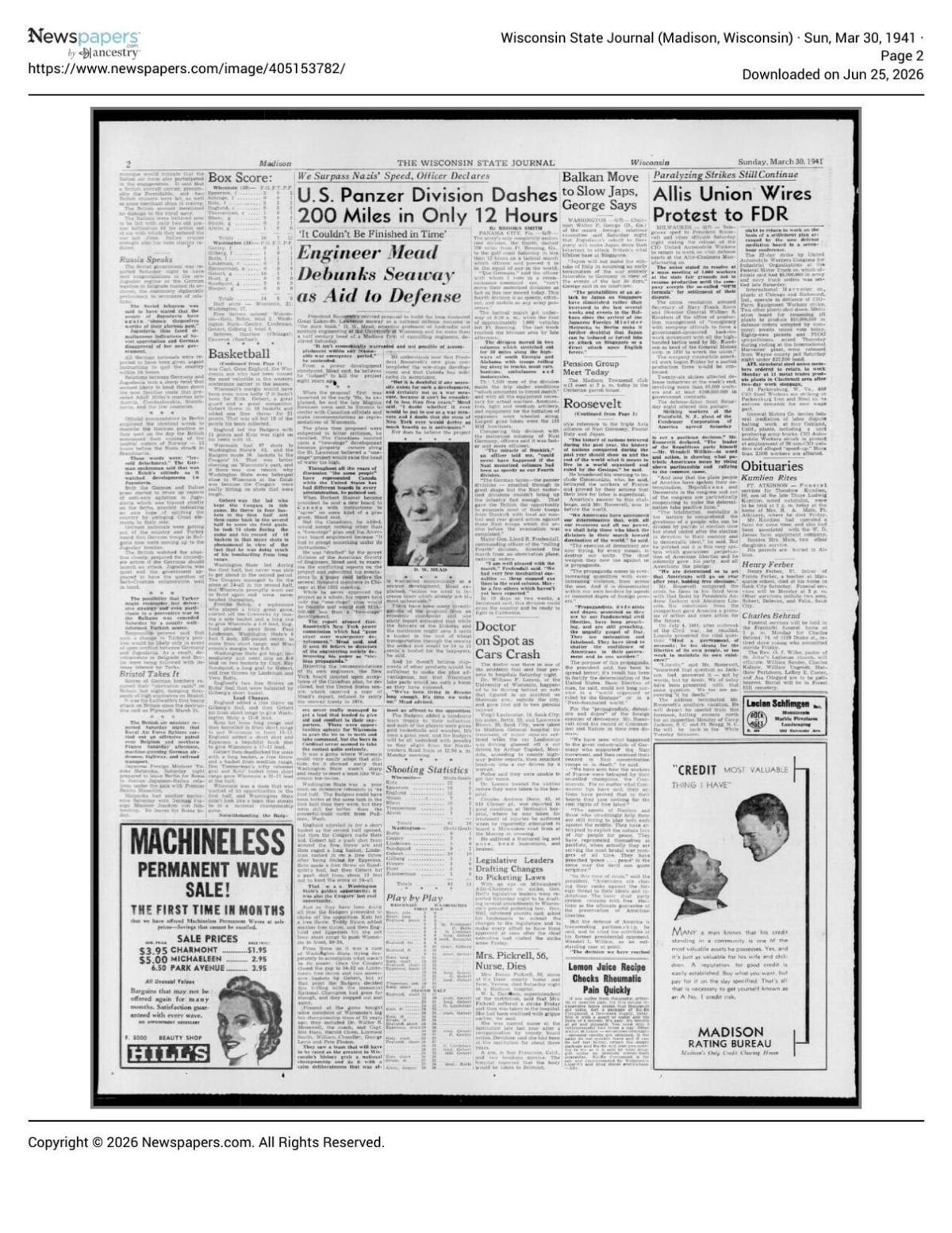 Next day's State Journal inside page