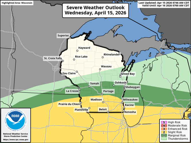 NWS severe weather outlook Wednesday 4-15-26