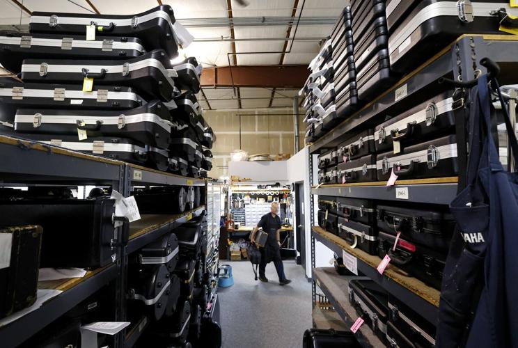 Instruments wait for repairs at Ward-Brodt Music