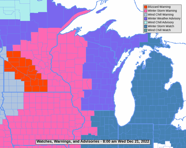 Watches, warnings, advisories Wednesday morning