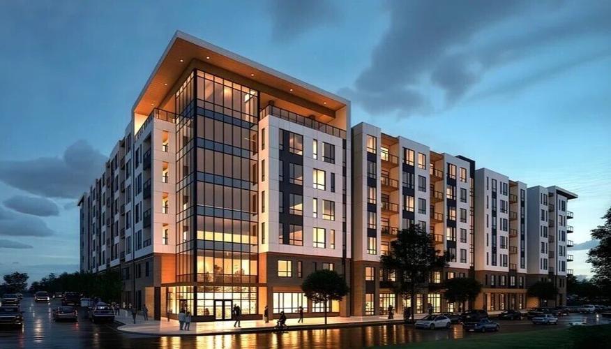Helmsman apartments night rendering