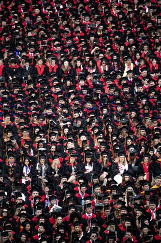A sea of red and black