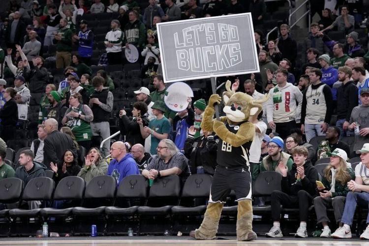 Bango, the mascot of the Milwaukee Bucks tries to fire up fans at the beginning of the second half of their team’s game Friday, January 23, 2026 at Fiserv Forum in Milwaukee, Wisconsin. The Denver Nuggets beat the Milwaukee Bucks 102-100.