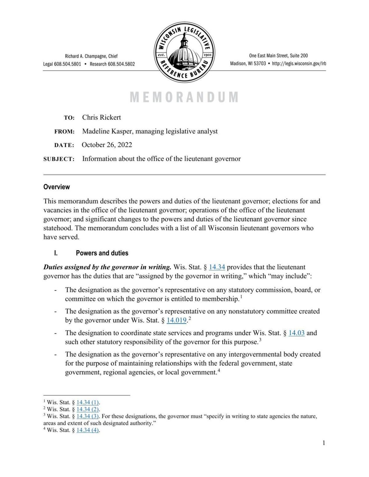 Wisconsin lieutenant governor duties