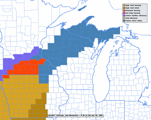 NWS watches, warnings advisories 3-18-25