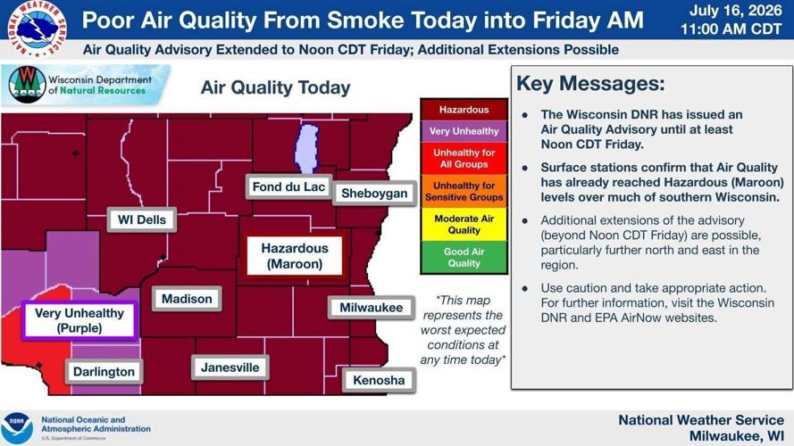 NWS air quality from wildfire smoke 7-16-26
