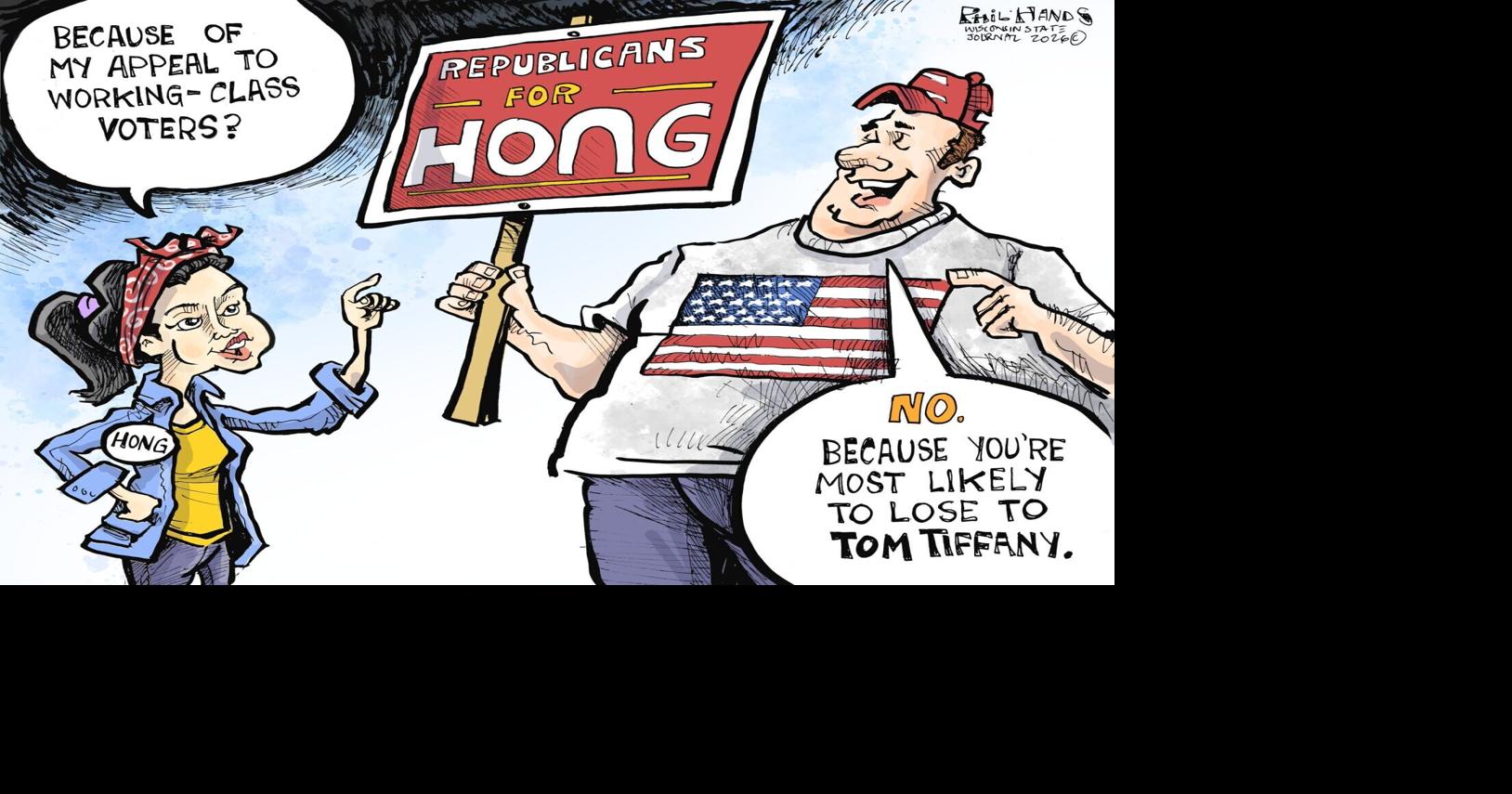 Why are Republicans supporting Francesca Hong in Phil Hands' cartoon?