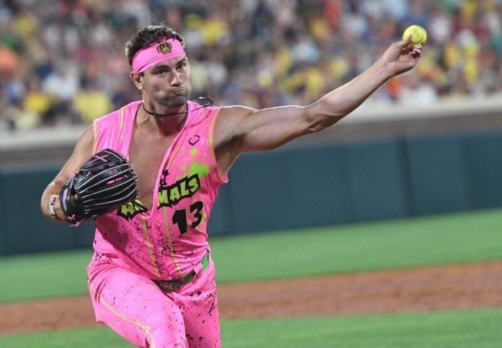 Party Animals pitcher Brady Kais (13) pitches during the game with the Savannah Bananas and Party Animals at Memorial Stadium in Clemson, S.C. Saturday, April 26, 2025.