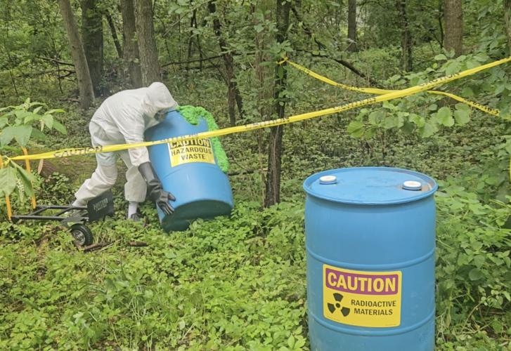 Villain Ted Toxi's nefarious Toxicorp minions dump radioactive hazardous waste