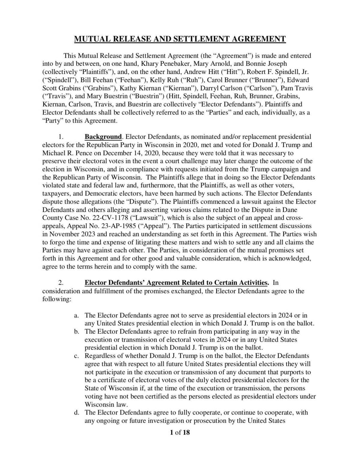 Read the fake elector settlement agreement