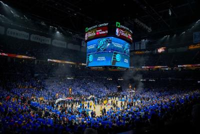 Players warm up before Game 2 of the NBA Finals between the Oklahoma City Thunder and the Indiana Pacers at Paycom Center in Oklahoma City, Sunday, June 8, 2025. Oklahoma City won 123-107.