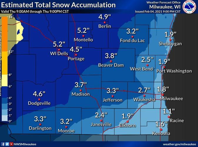 Snow totals by National Weather Service