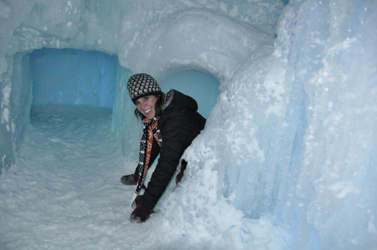 Amy Kosmicki in ice castle tunnel